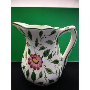 Vintage RCCL Portugal Water Pitcher Porcelain Painted Floral & Leaves Signed  67